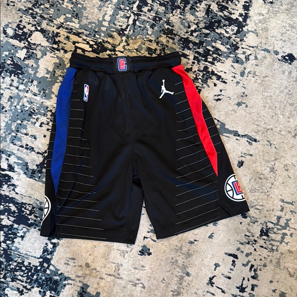 NBA Authentics Jordan LA Clippers Black and Red Athletic Shorts with Mesh Fabric